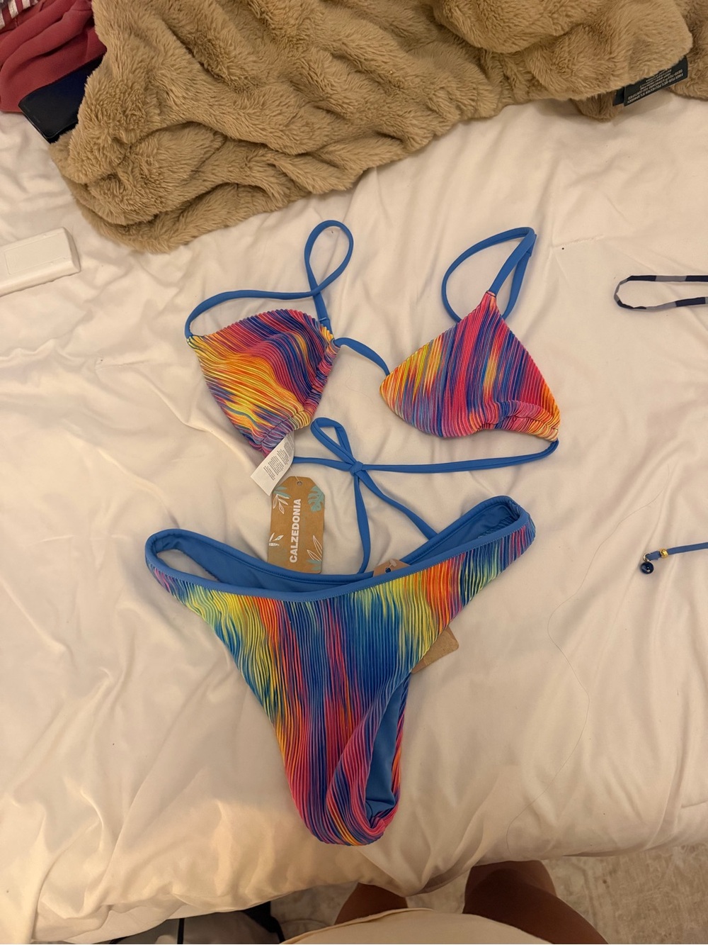 Calzedonia Blue Rainbow Stripe Triangle Bikini